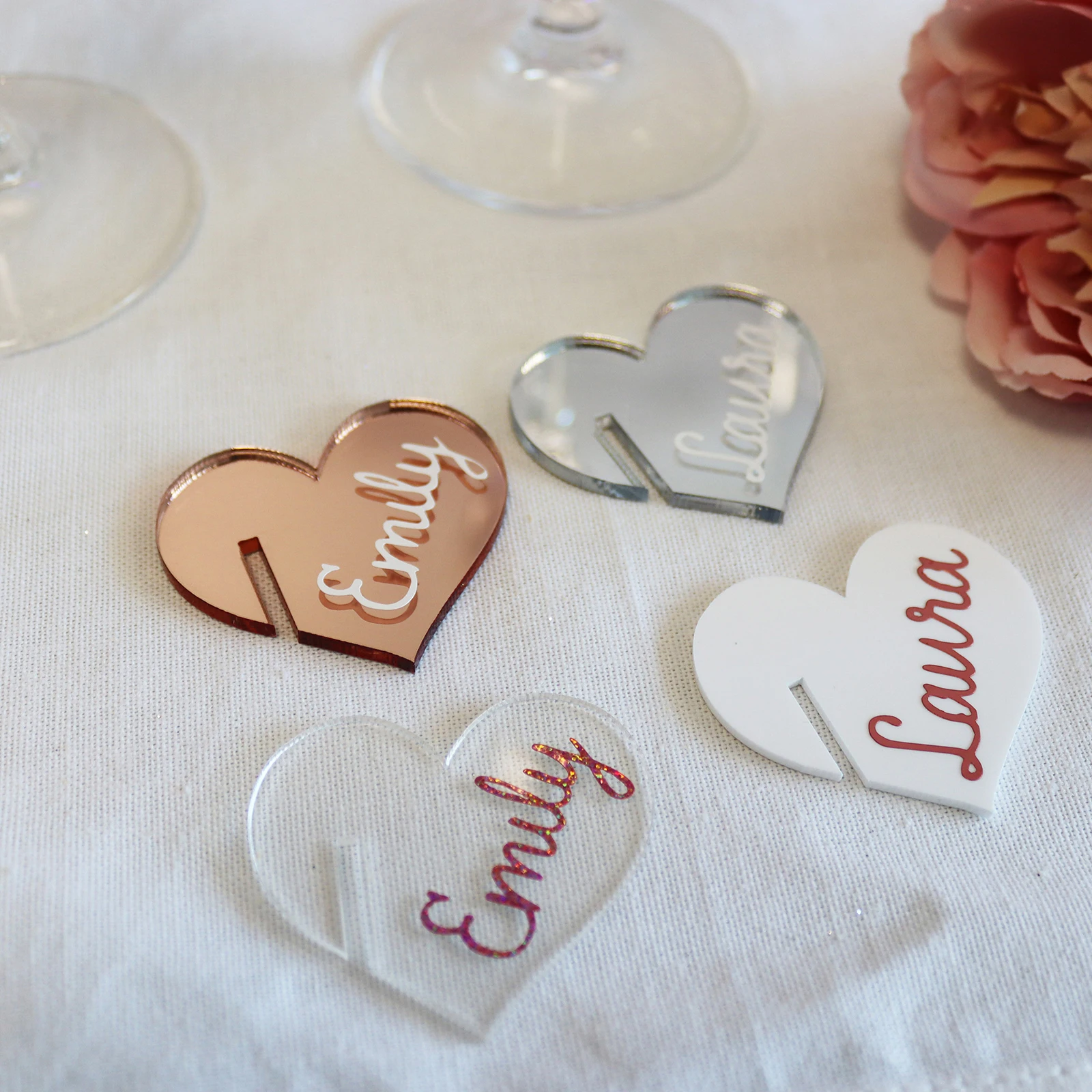 Blank Frosted/Color Heart Acrylic Wedding Glass Charms Cocktail Toppers Drink Tag Wine Charm Champagne Marker Guest Place Card