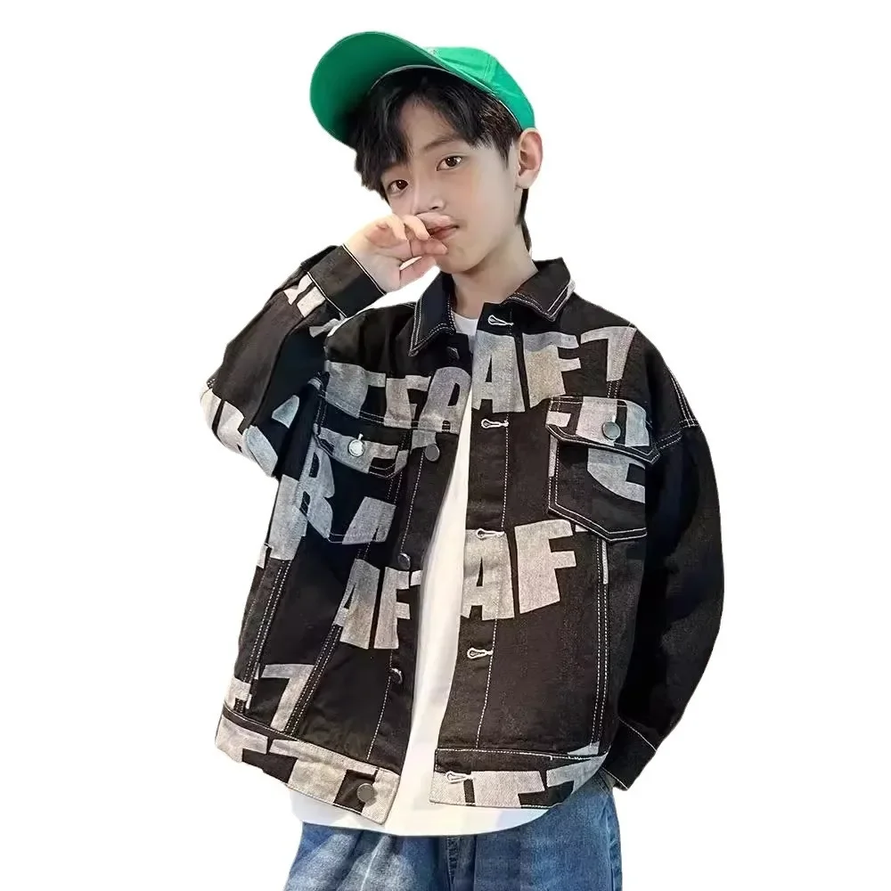 Stylish Loose Boys Denim Jacket Autumn Wear Korean Version Children's Shirt Trendy Middle And Large Children's Jacket