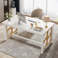 Computer Desk 55" Large Office Desk Storage Cabinet，Drawers Farmhouse  Long Monitor Stand Reversible Desk Power Outlets 1