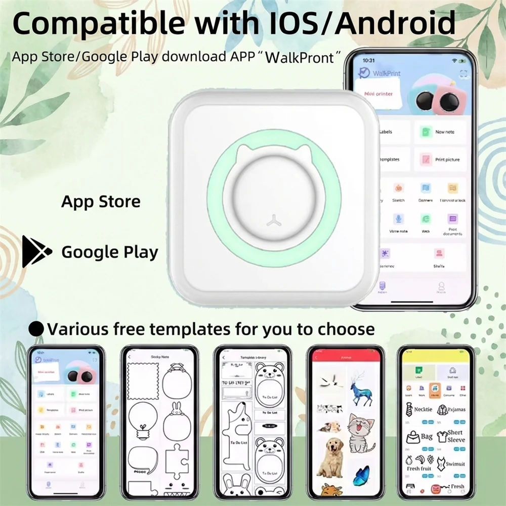 휴대용 미니 감열 프린터 무선 BT 라벨 사진 메모 프린터 (학습 노트, 오답노트, 어린이 선물용)