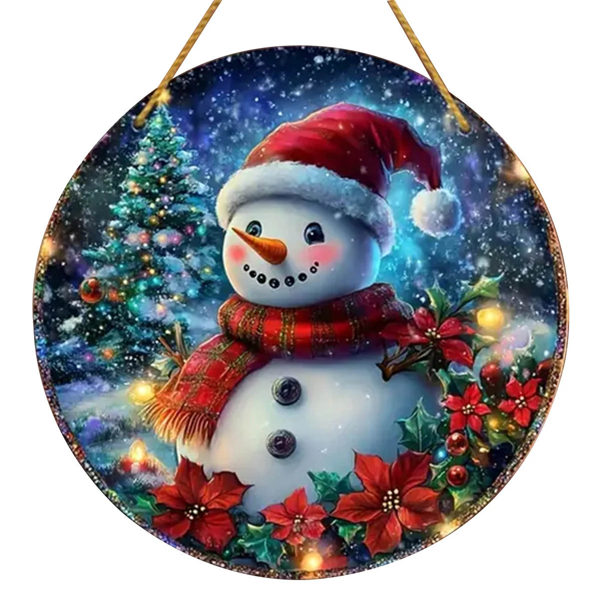 thumbnail image 1 of Merry Christmas Red Santa Claus Berry Cake Snowflake Jungle Xmas Wood Porch Wreath Hanging Print Sign Painting Home Fence, 1 of 5