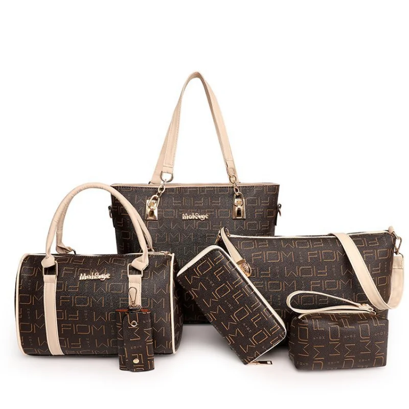 New trendy women's bag with letters, hand-held, single shoulder, diagonal cross, mother bag, six piece set