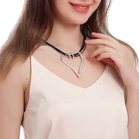 Amorcome Bohemian Heart Shape Pendant Necklace Black PU Leather Rope Chain Choker Necklace for Women Girls Mothers Day Jewelry
