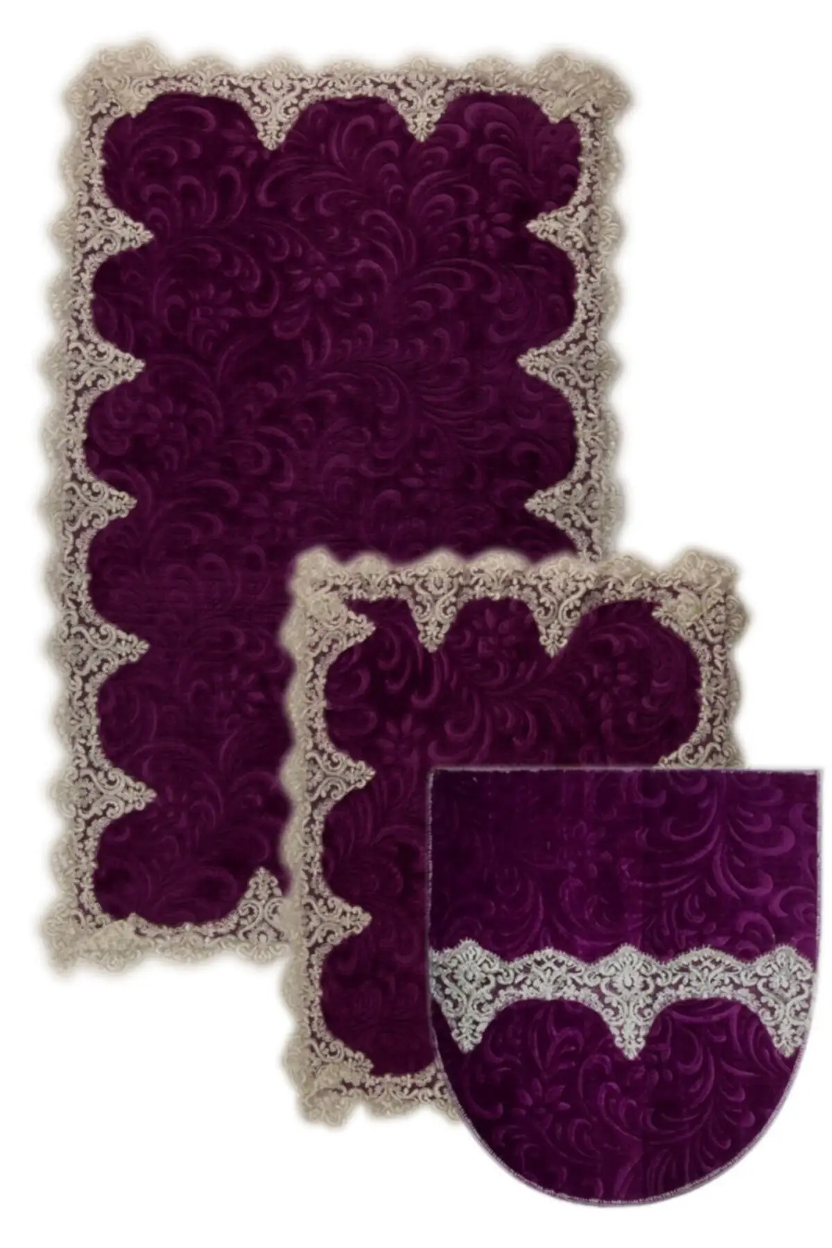 

Plush Lux Corner Purple 3 Lacy Toilet Set For Dot Bath Carpet Mat Non-Slip Base Textile Home &