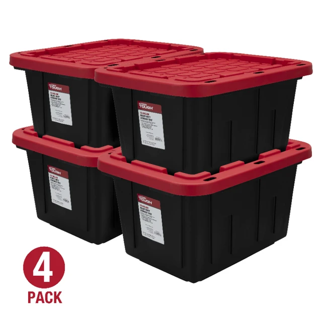 Hart - 17 Gallon Heavy Duty Latching Plastic Storage Box, Black Base/Blue Lid, Set of 4