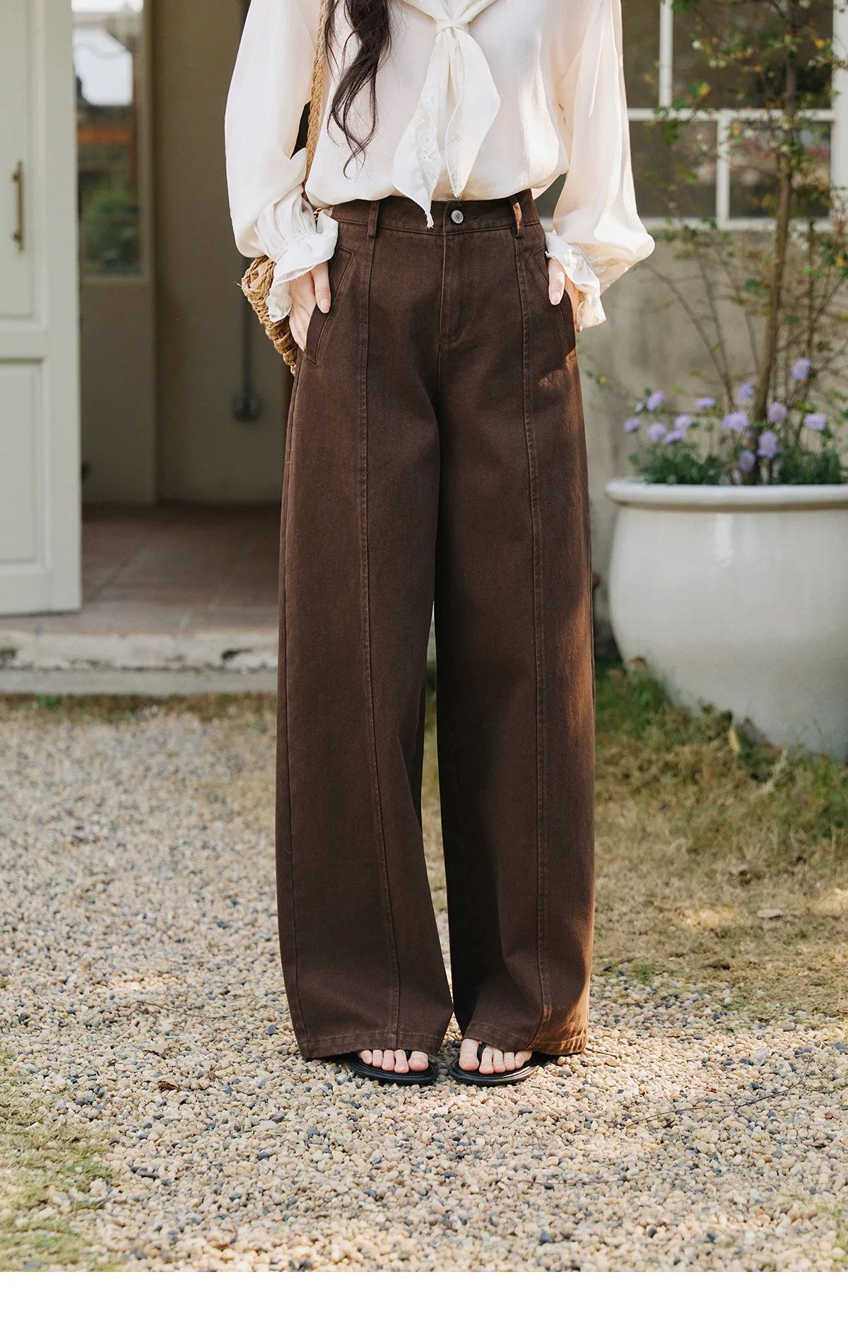 MISHOW Women's High Waist Straight Pants 2026 Spring 100 Cotton Seam Detail Trousers Casual Loose Wide Leg Pants MXF14K1208