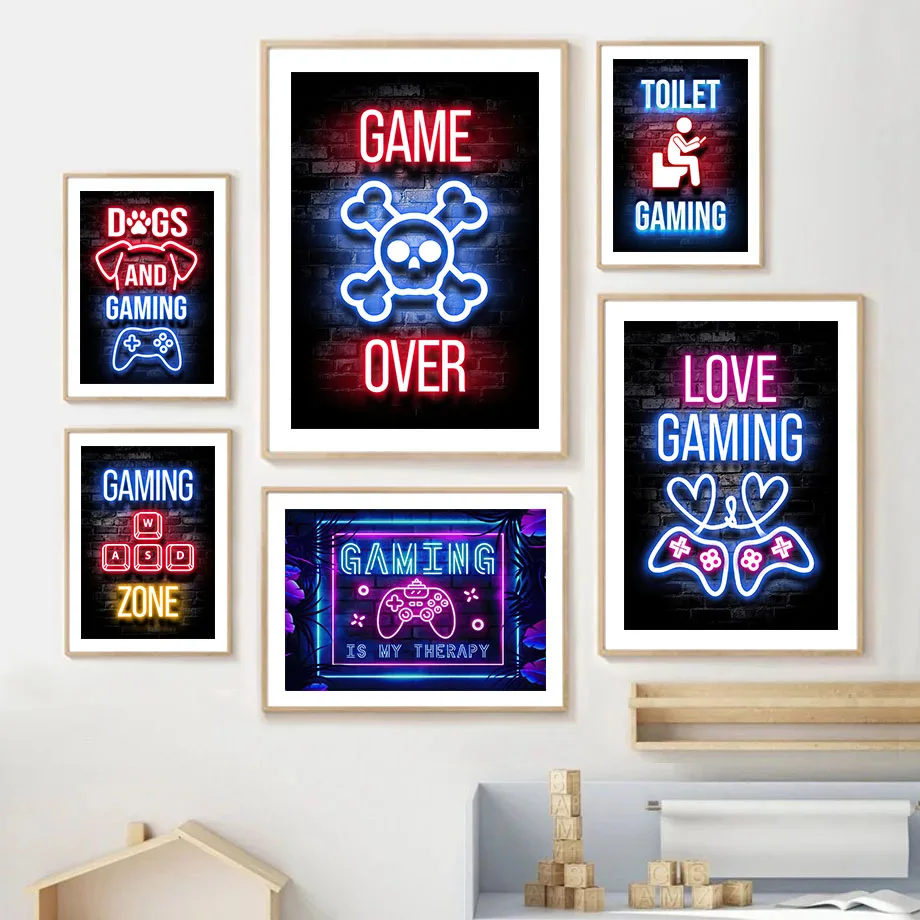 

Video Game Neon Funny Toilet Icons Gamer Wall Art Canvas Painting Nordic Posters And Prints Pictures For Playroom Boy Kids Decor