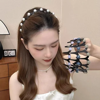 Perle Fix Bangs Capelli spezzati Dentati Fasce per capelli antiscivolo per donne Ragazze Dolce ornamento per capelli Fascia Accessori per capelli moda 1
