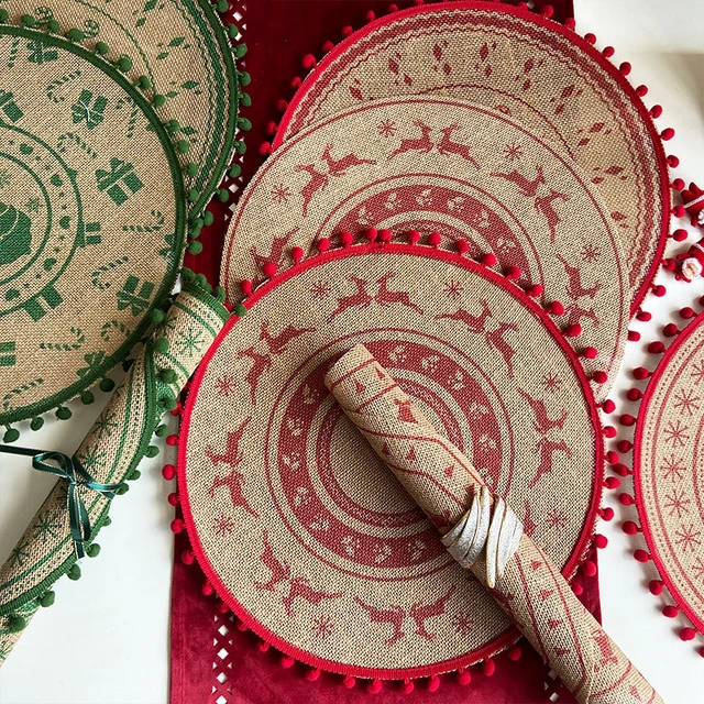 Christmas Placemats Woven Heat-Resistant 38cm Round Placemats Easy to Clean Table  Mats for Dining Room Christmas Decor,coasters - AliExpress