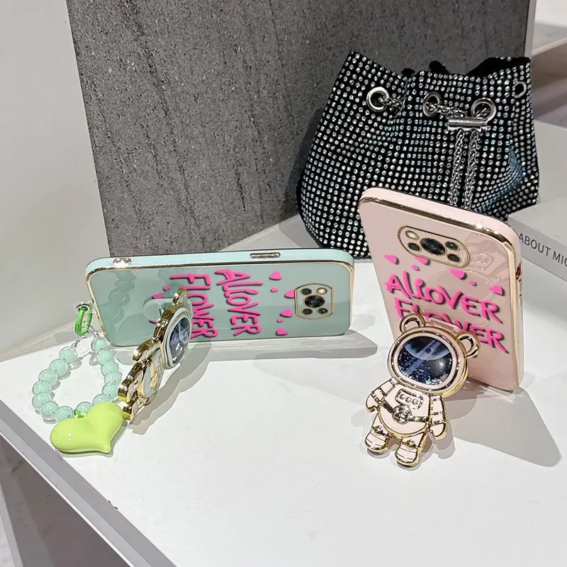Pink Font Phone Case Set with Bead Lanyard and Stand - 3 Piece Bundle