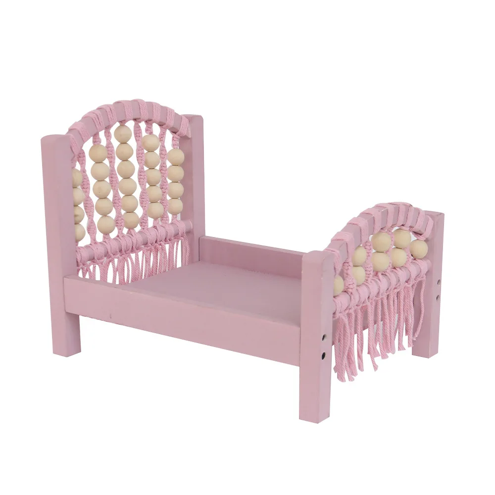 

Маленькая ретро-кровать для младенцев, реквизит для фотосъемки, цельная деревянная мини-мебель ручной работы, Детская кукла, съемные аксессуары для новорожденных, реквизит