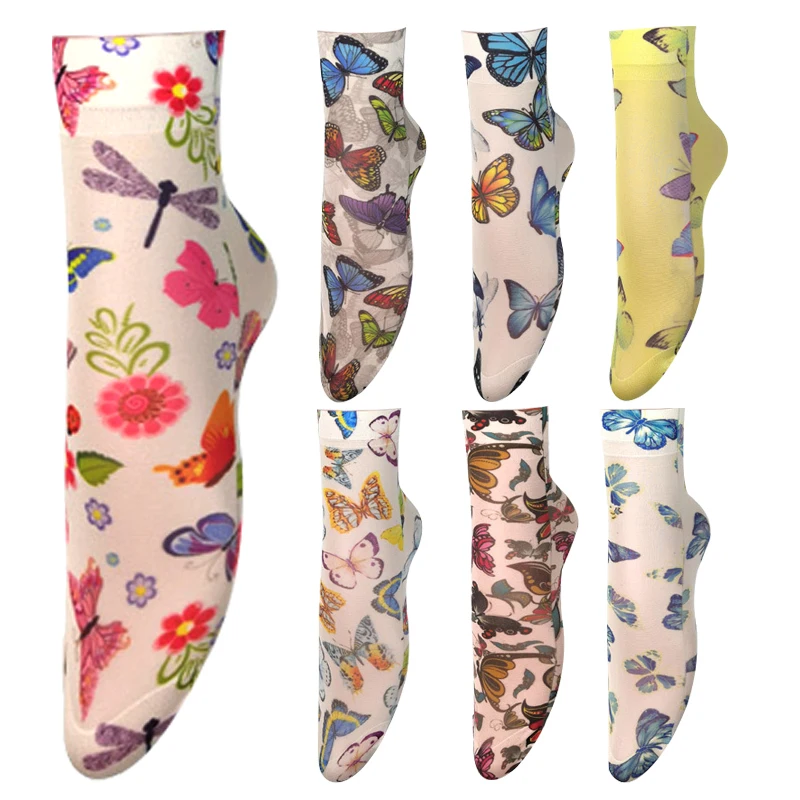 

Print Women Socks Summer Flowers Socks Female Elasticity Breathable Thin Ankle Lolita Cute Sock