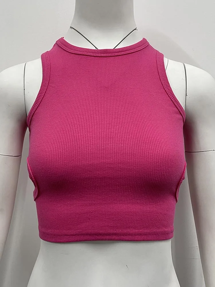 2025 Summer Solid Color Sleeveless T Shirt Women's Side Hole Knitted Tops Knitted Tops Basic Wear Streetwear