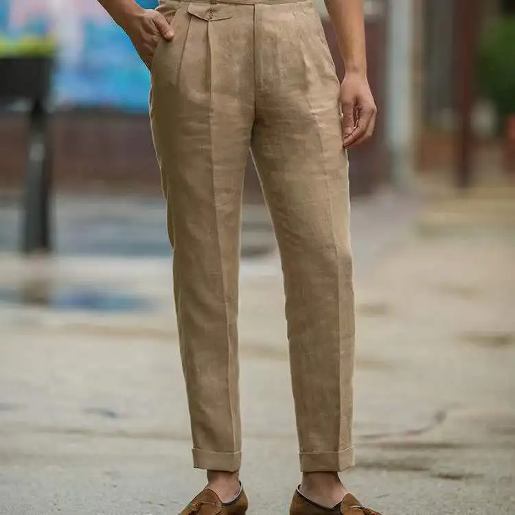 Pantaloni uomo cotone lino Beige blu estate pantaloni in lino traspirante  per uomo pantaloni cintura Vintage con fibbia regolabile dritta 2022 _ -  AliExpress Mobile