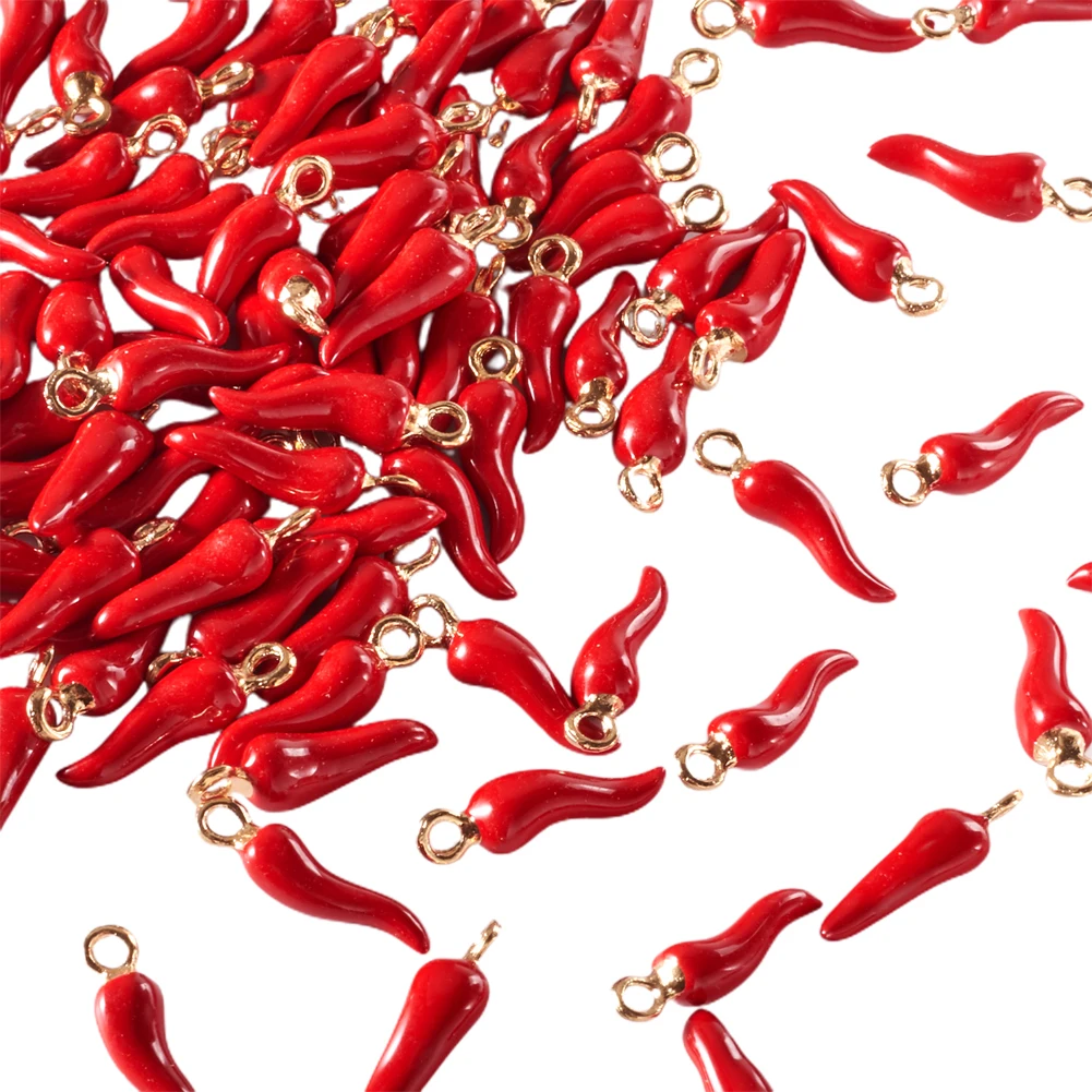 100pcs Red Chili Alloy Enamel Charms Small Pepper Pendants For Bracelet Key Chains Necklace Jewelry Making Accessories Crafts