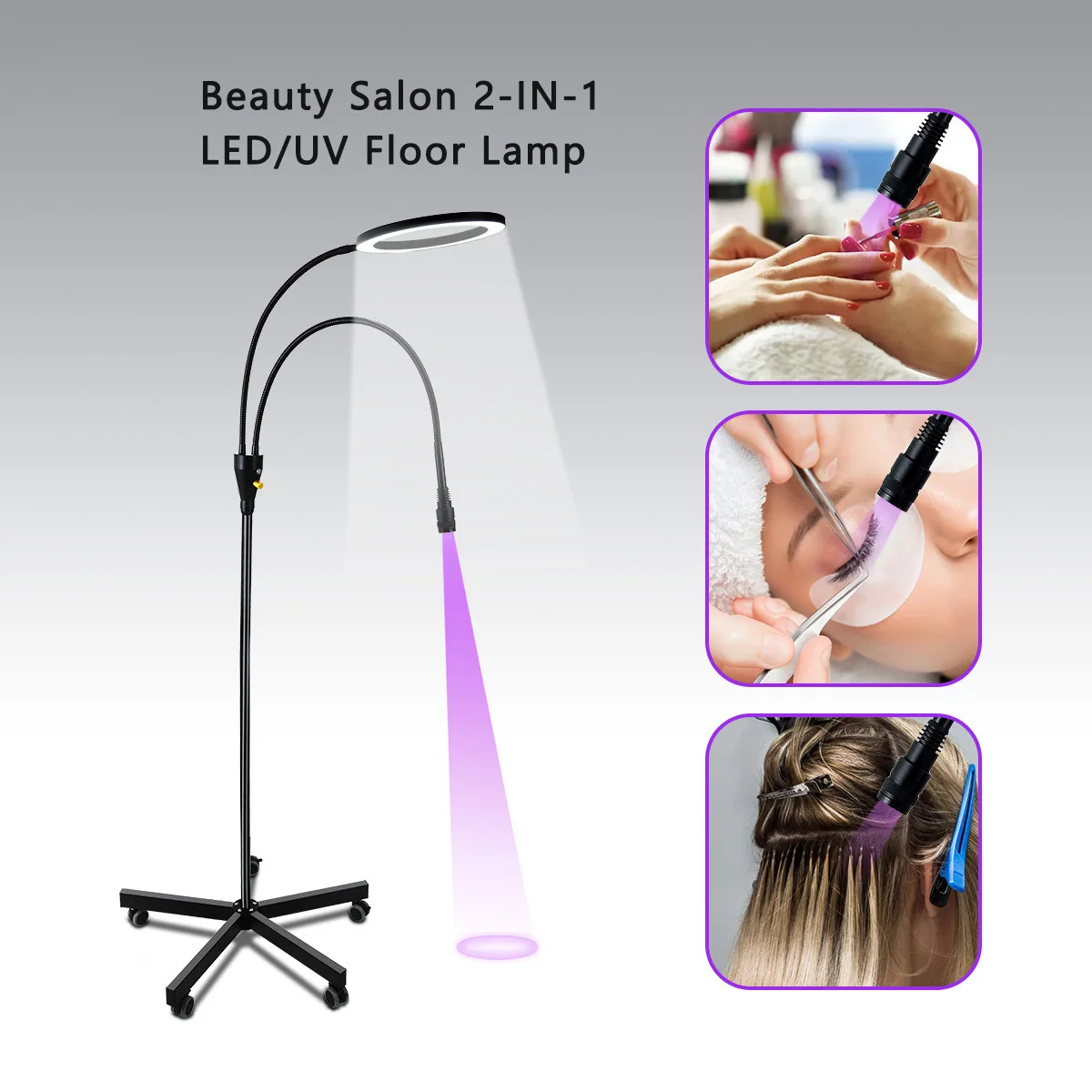 더블 헤드 LED UV 램프, 발 스위치 포함, 빠른 건조, 인조 속눈썹 접목, 가발 접목, 네일 아트, UV 접착제 경화 램프