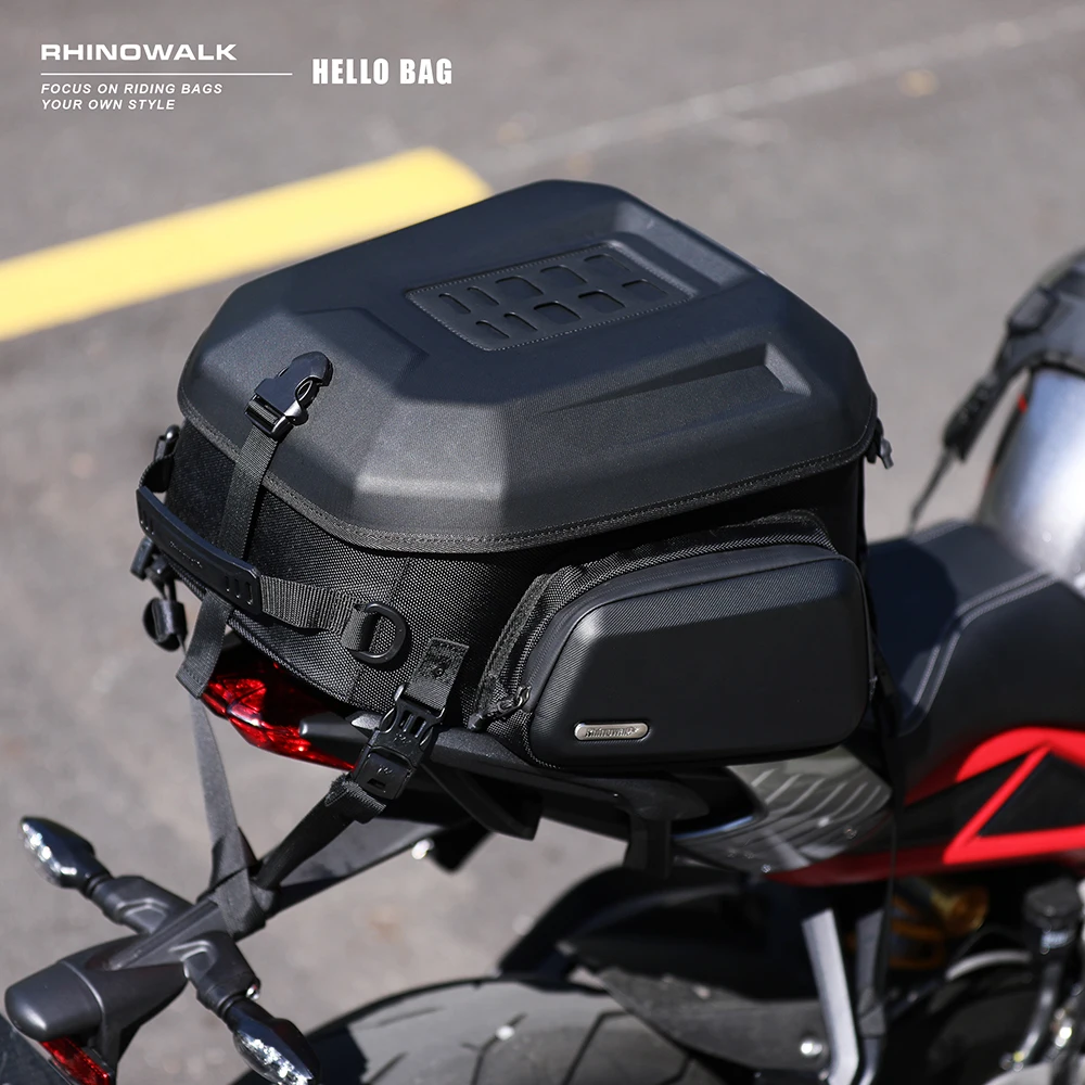 Rhino walk Motorrad Reisegepäck, erweiterbare Motorrad-Heck tasche 35l, wasserdichte  Allwetter-/Kofferraum-/Gepäckträger tasche mit Riemen