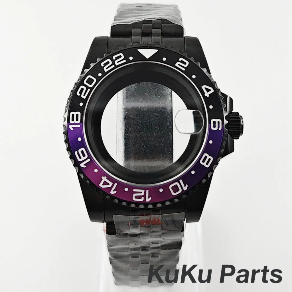 Black Purple GMT Bezel Watch Case with PVD Black Jubilee Bracelet and Sapphire Crystal