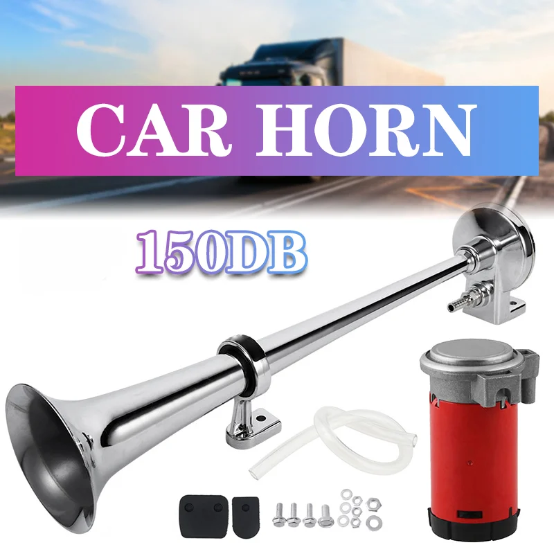 Bocina De Aire De Doble Trompeta 150DB - Cromada, Con Electroválvula, Para Coche, Camión O Barco, Voltaje 12-24V, Kit De Montaje Incluido