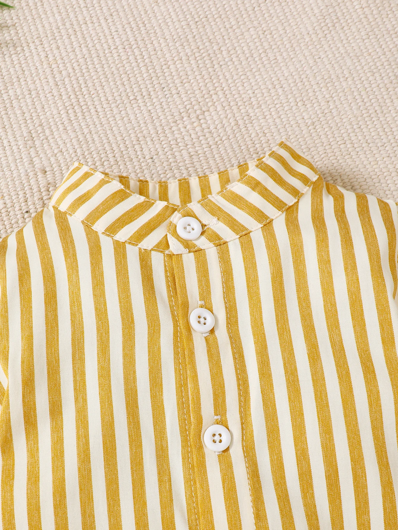 Baby boy set, short sleeved striped small stand up collar shirt, khai top+overalls shorts, cute little gentleman two-piece set