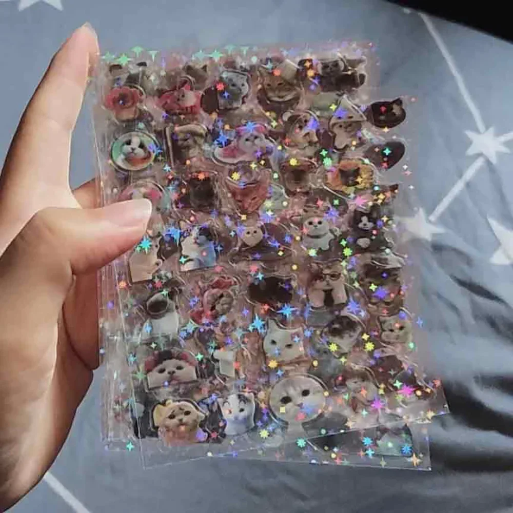 10 Stück Katzen-Meme-Aufkleber – glitzernde, wasserfeste, niedliche Haustier-Aufkleber für Laptop, Tagebuch, Scrapbooking – lustige, durchscheinende Katzen-Aufkleber – Detail 1