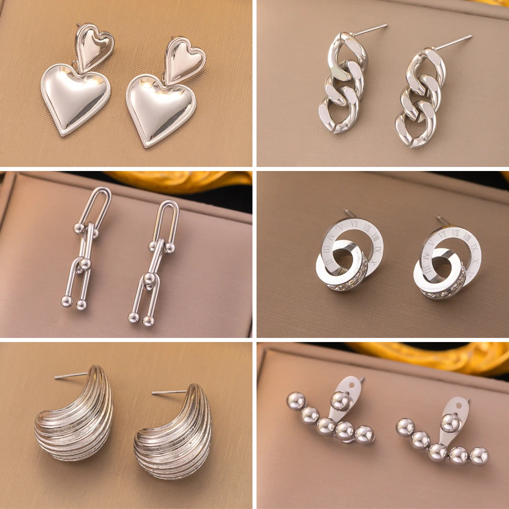 

Stainless Steel Love Heart Butterfly Stud Earrings For Women Fashion Girls Steel Color Waterdrop Wedding Jewelry Birthday Gifts