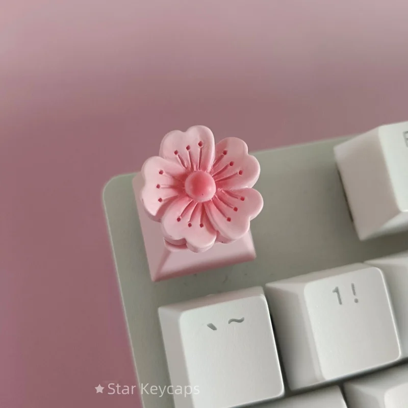 Pink Sakura Artisan Keyboard Keycaps - Custom Flower Design