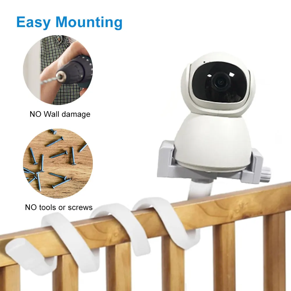 Camera Accessory Camera Holder Stand Universal Baby Monitor Holder Longer Flexible Silicon Baby Camera Stand IP Camera Mount Hole-Free Crib Cradle Rod