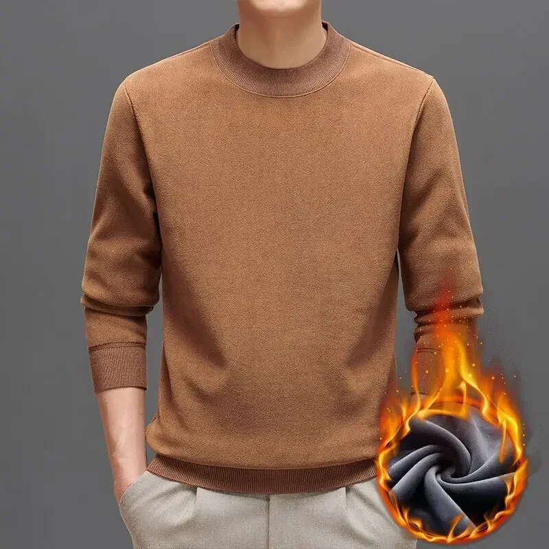 

23 Men's Business Sweatshirt Men's Velvet Thickened Autumn and Winter Simple Casual Solid Color Half Turtleneck Bottoming Shirt