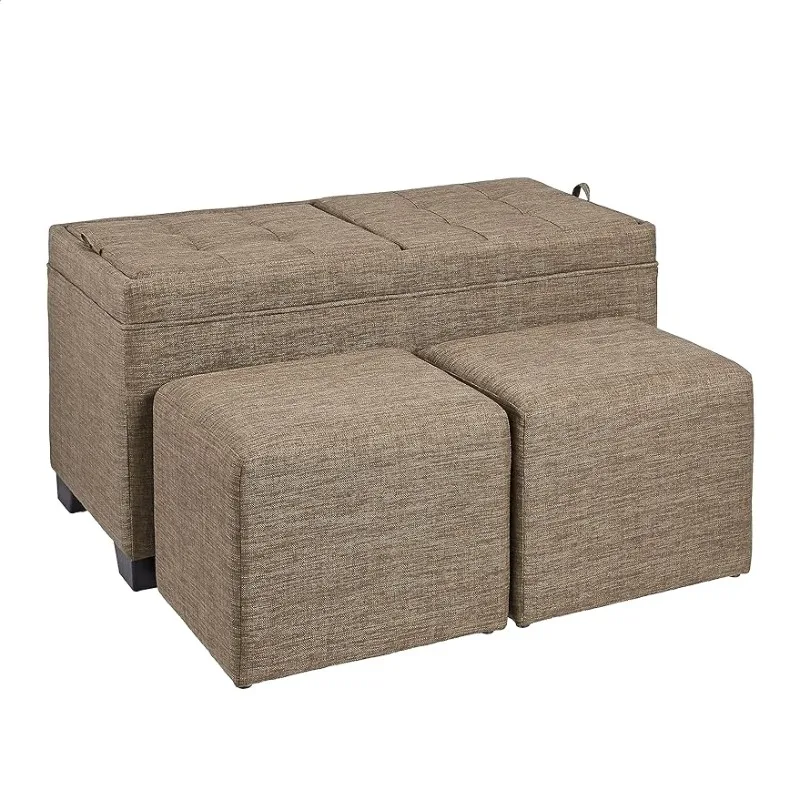 

FIRST HILL FHW Sunshine 3-Piece Storage Ottoman Bench Set with Fabric Upholstery, Bark Brown Ottoman Storage