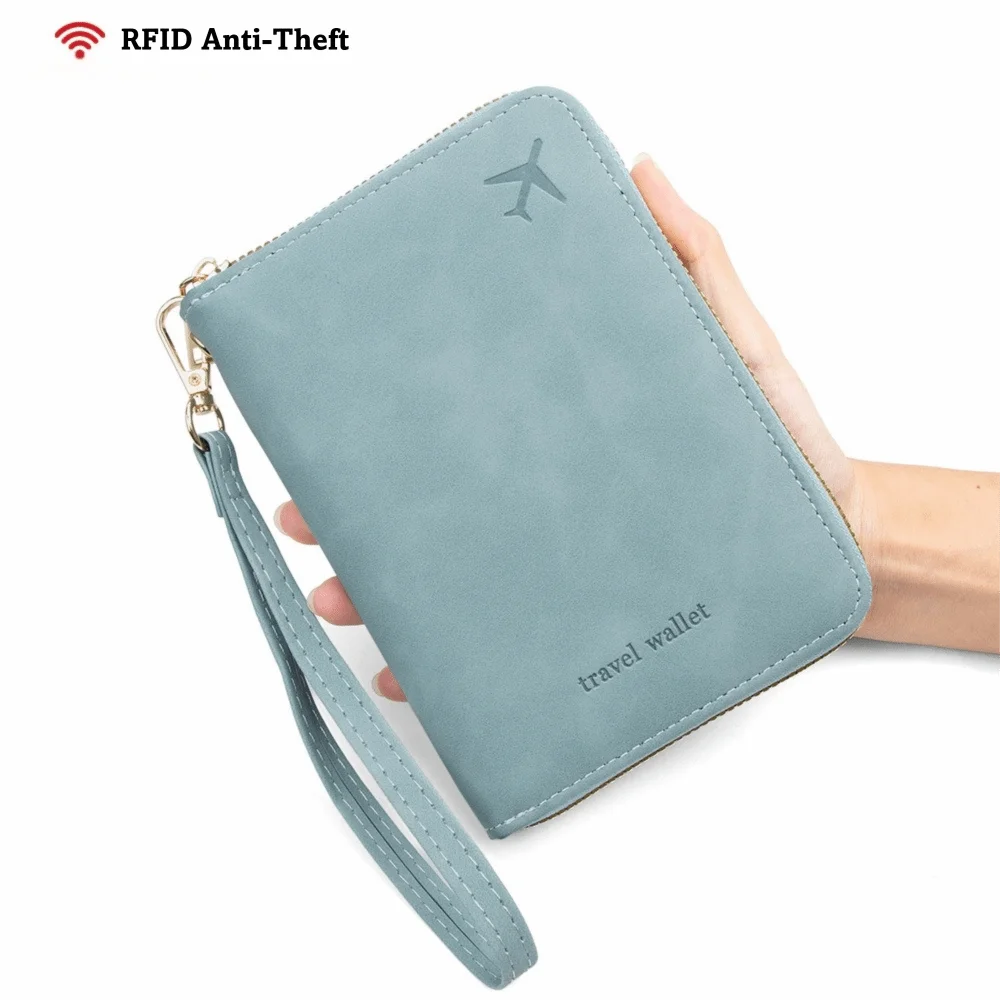 Versatile PU Leather RFID Passport Wallet with Secure Zipper Closure