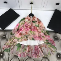 Printemps automne enfants gitls robe à fleurs en mousseline de soie voilet matériel avec intérieur pur coton robes de princesse boutique enfants vêtements 3