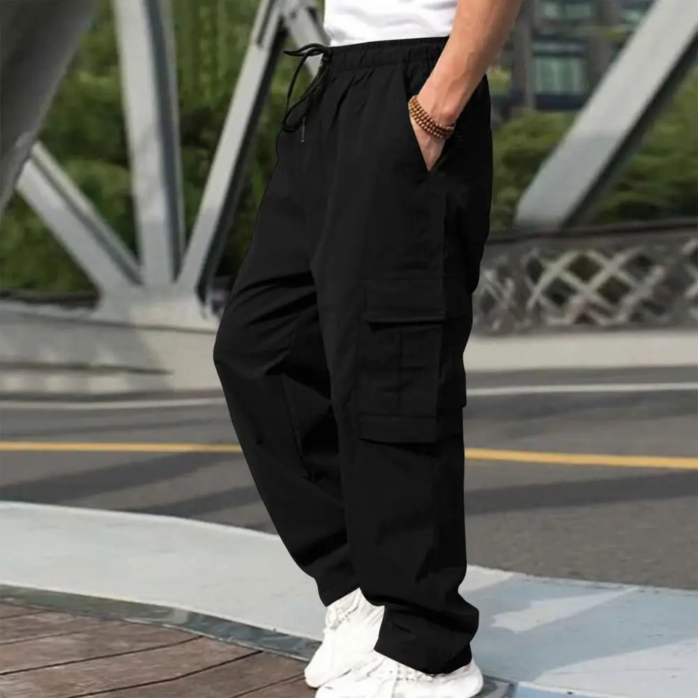 

Regular Fit Men Sweatpants Streetwear Cargo Pants with Multiple Pockets Elastic Waist Wide Leg Design for Men for Everyday