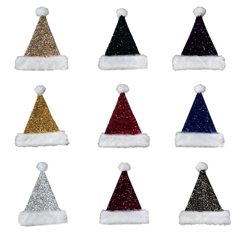 

652F Christmas Santa Hat with Full Sequins for Christmas Festival Party New Year Headwear Santa Costume Accessory Gift