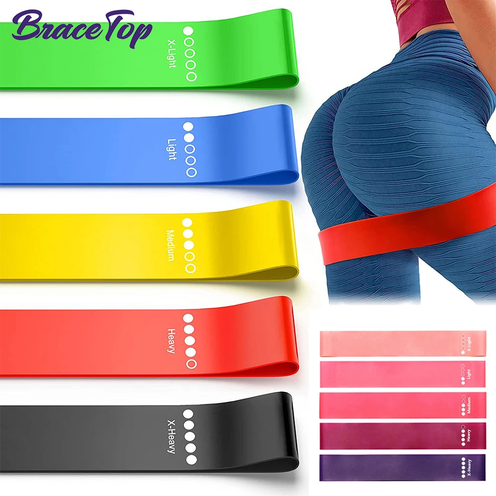 

BraceTop 5 Pcs Portable Fitness Workout Equipment Rubber Resistance Bands Yoga Gym Elastic Gum Strength Pilates Crossfit Weight