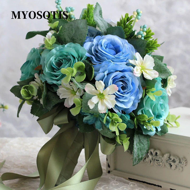 

Wedding Bouquet Bride Bridal Bouquets Flowers Marriage Accessories Blue Pink Bouquet for Bridesmaids Decoration