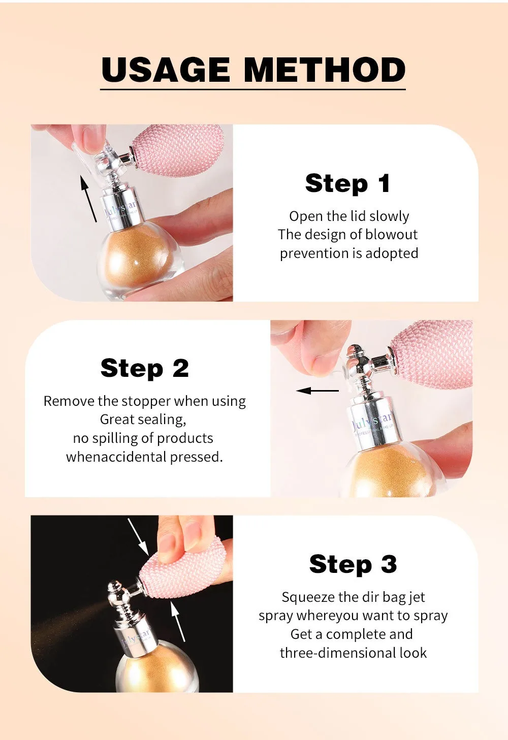 Description Picture 6 of itemFairy Shine Body Glitter Spray Highlighter Powder Diamond High Gloss Air Bag Powder Shiny High Light Shimmer Face Body Makeup