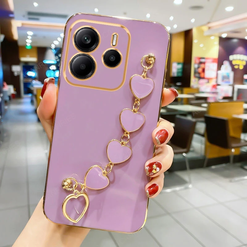 Luxury Plating Love Heart Bracelet Chain Soft Back Phone Case