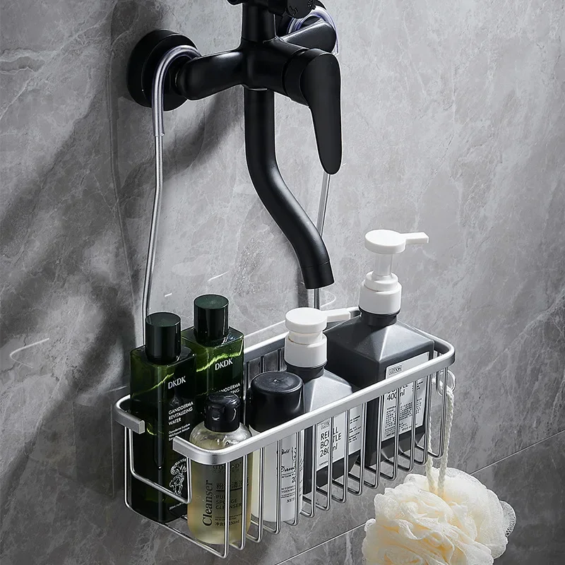 

Shower Aluminium Basket Organizers Bathroom Shelf Holder Toilet Basket Rustproof Shampoo Stainless Faucet Hanger Shelves Hooks