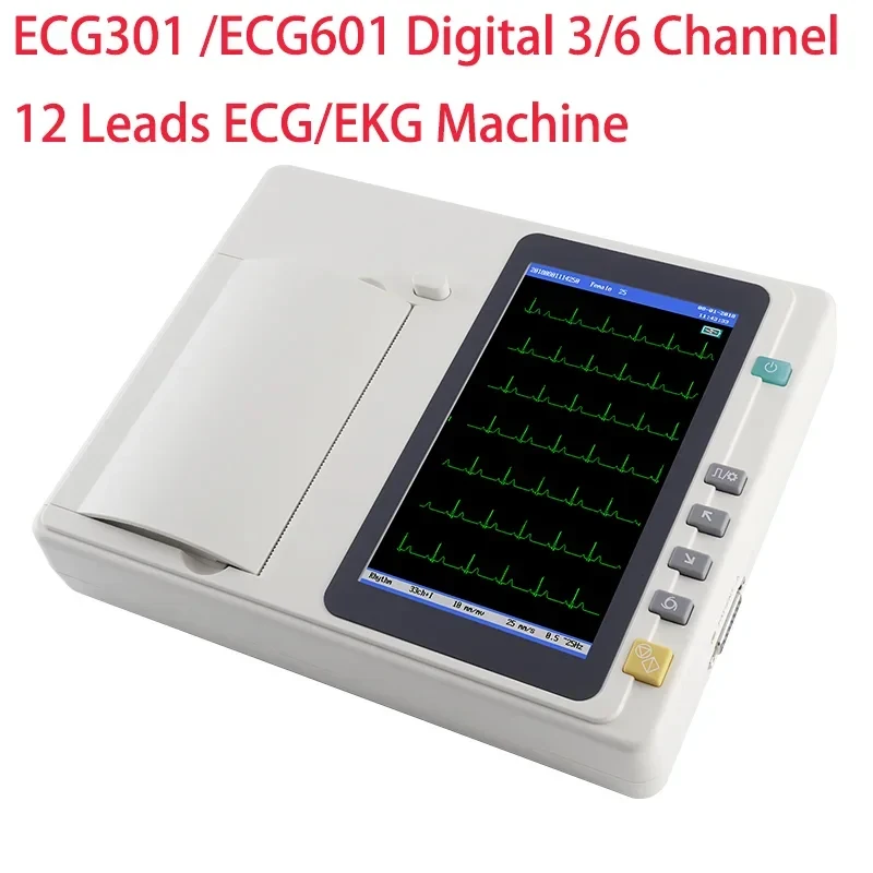7 inch touch screen ECG301 /ECG601 Digital 3/6 Channel 12 Leads ECG/EKG Machine Electrocardiograph Optinal Workstation software