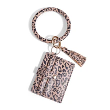 

Women Wallet 2022 PU Leather Short Coin Purse With Wrist Loop Key Ring Girl Fashion Multicard Slot Leopard Print Tassel Card Bag