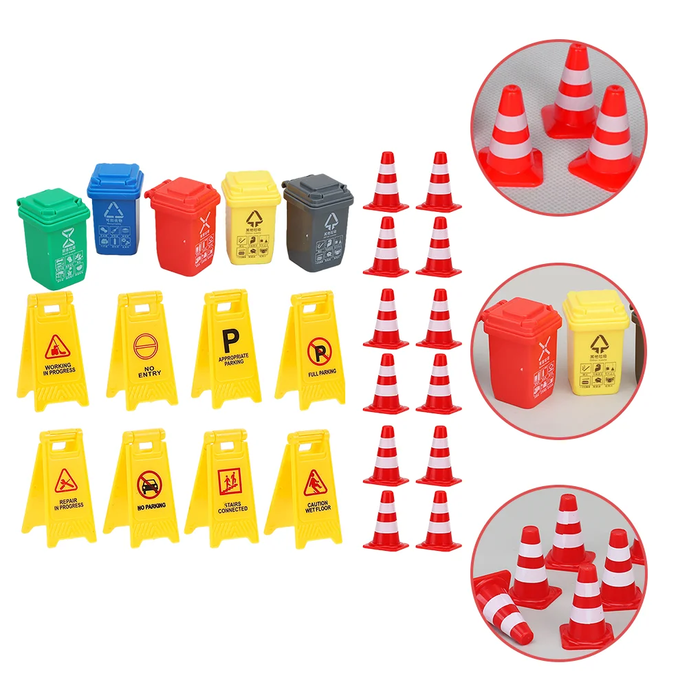 

Road Signs Kids Mini Traffic Cones Street Playset Roadblocks Toys Garbage Can Toy