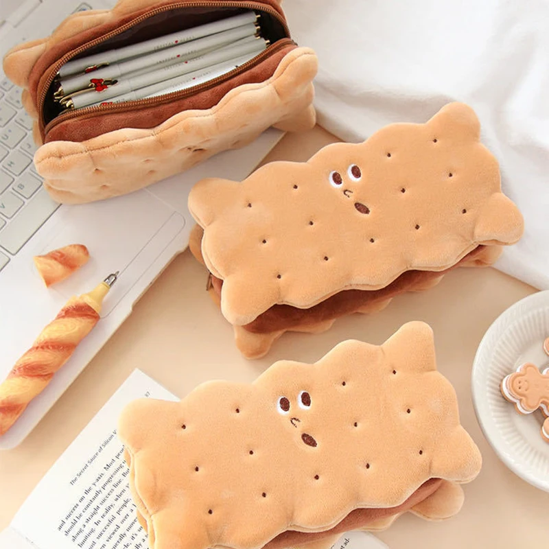

Cute Creative Cookie Sandwich Soft Plush Pencil Case Bag Kawaii Cartoon Animals Coin Purse Kids Birthday Gift School Stationery