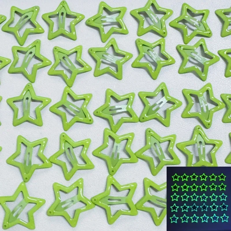 Set of 10 Luminous Star Hair Clips - Colorful Glow-in-the-Dark Barrettes