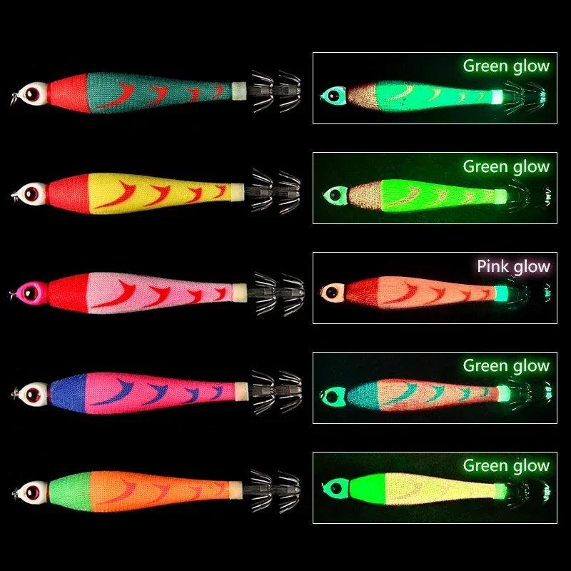 Sinking Squid Hook Fishing Lure 15# 20# 25# 30# 40# EGI Cuttlefish Luminous Wood Shrimp Squid Lure Artificial Bait Sea Fishing