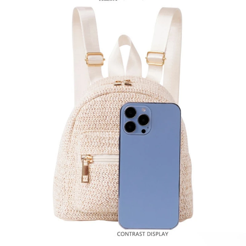 Embroidery Name Women's Backpack Grass Woven Bag Fashion Weaving Fashion Backpack Bag 5