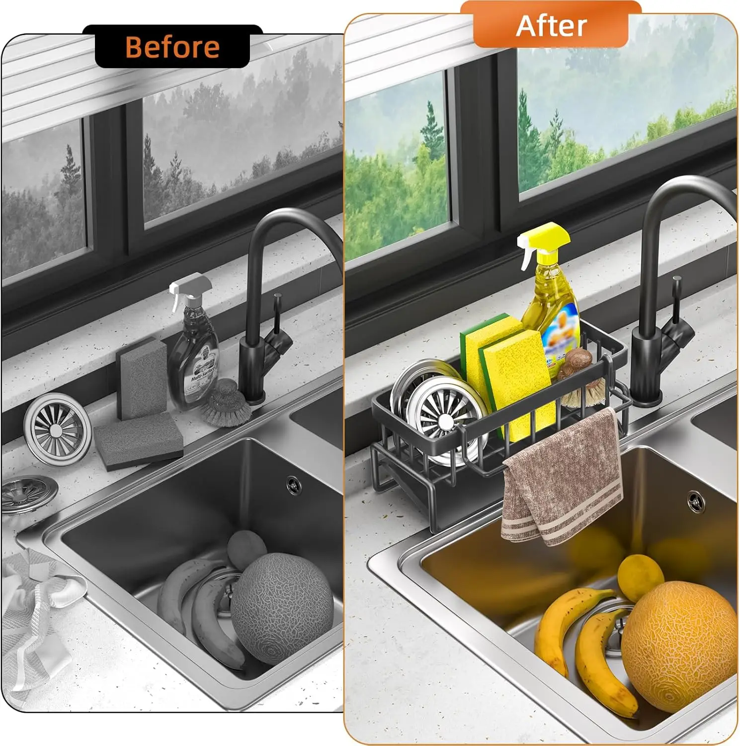 Contenitore per lavello da cucina, in acciaio inox, con vassoio di