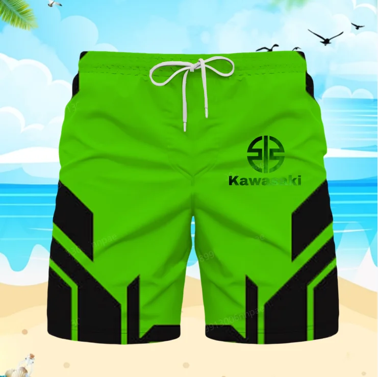 Men’s Kawasaki-inspired breathable summer shorts for beach, motorcycle, or sports use 01