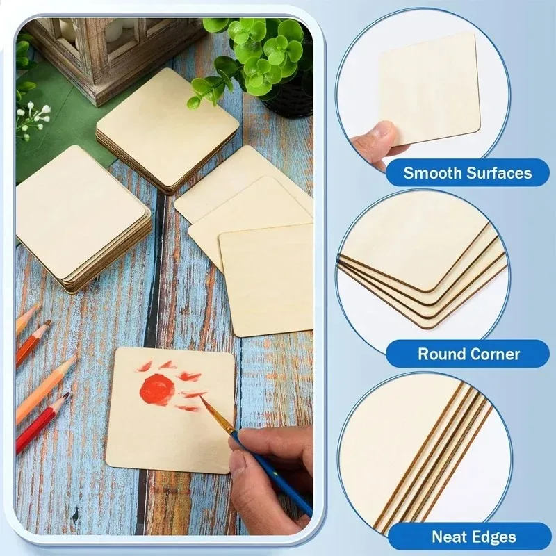 Versatile Unfinished Blank Wood Squares for Crafts, Art, and Home Decor