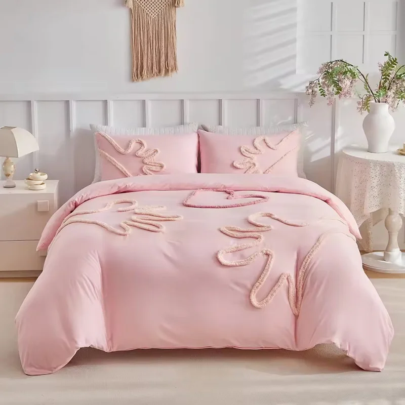 Khaki Tufted Love Hand Bettbezug-Set 2/3-teiliges weiches Polyester-Bettbezug + Kissenbezug US Eu Single King Geschenk Bettwäsche Drop Shipping – Detail 9